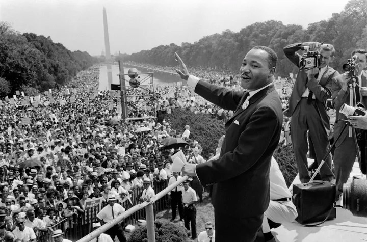 Martin Luther King sur le Mall de Washington lors de la Marche sur Washington, le 28 août 1963, journée au cours de laquelle il prononce son célèbre discours "I have a dream". (AFP)